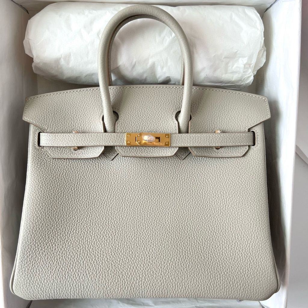 BIRKIN 25CM TAURILLON CLEMENCE 80 GRIS PERLE GHW