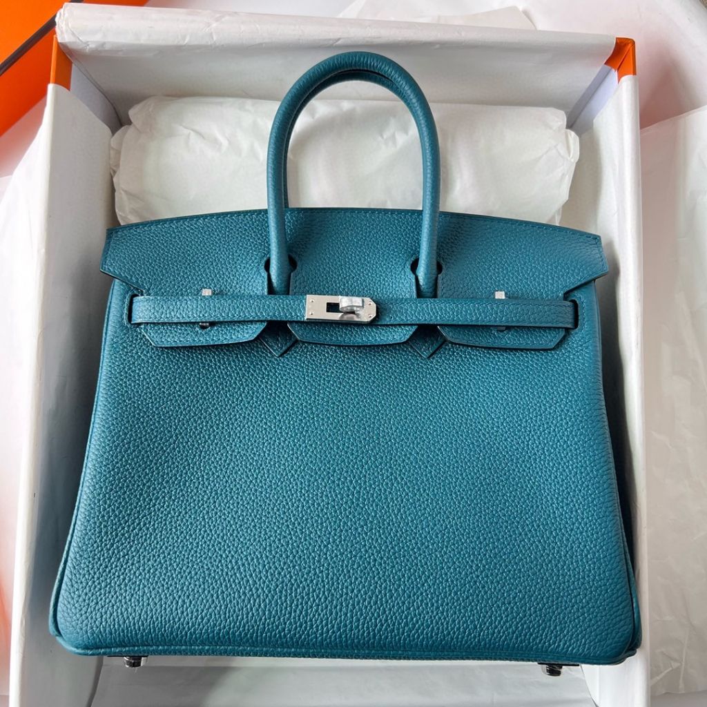 BIRKIN 25CM TAURILLON CLEMENCE W0 VERT BOSPHORE PHW