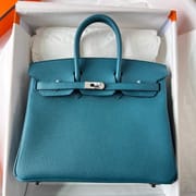 BIRKIN 25CM TAURILLON CLEMENCE W0 VERT BOSPHORE PHW