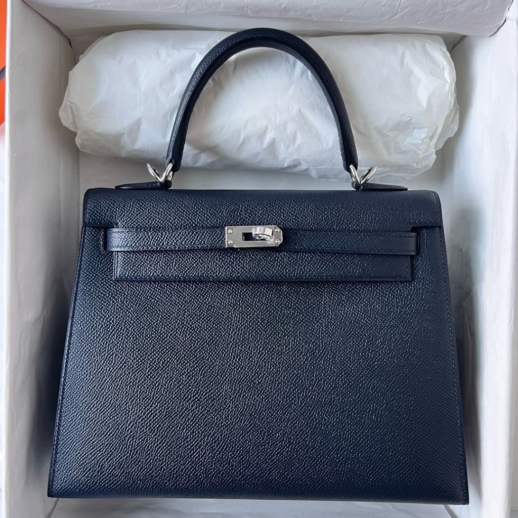 KELLY 25CM EPSOM 76 BLUE INDIGO PHW