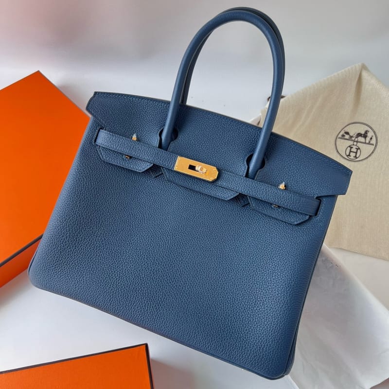 BIRKIN 30CM TAURILLON CLEMENCE S4 DEEP BLUE GHW