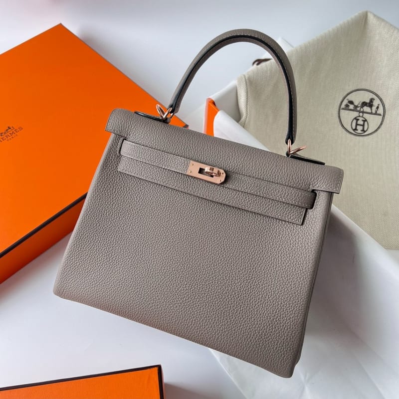 KELLY 25CM TOGO M8 GRIS ASPHALTE ROSE GOLD HARDWARE