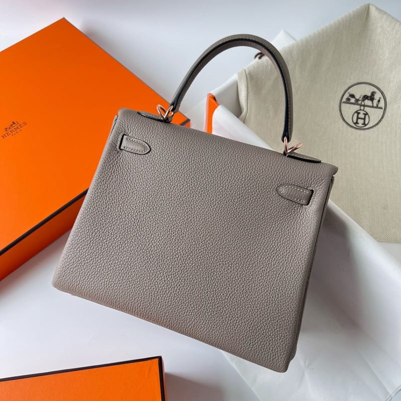 KELLY 25CM TOGO M8 GRIS ASPHALTE ROSE GOLD HARDWARE