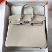 BIRKIN 25CM TAURILLON CLEMENCE 10 CRAIE/80 GRIS PERLE BRUSHED SILVER HARDWARE