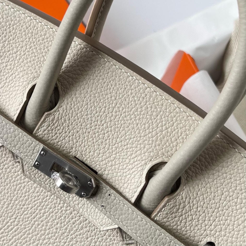 BIRKIN 25CM TAURILLON CLEMENCE 10 CRAIE/80 GRIS PERLE BRUSHED SILVER HARDWARE