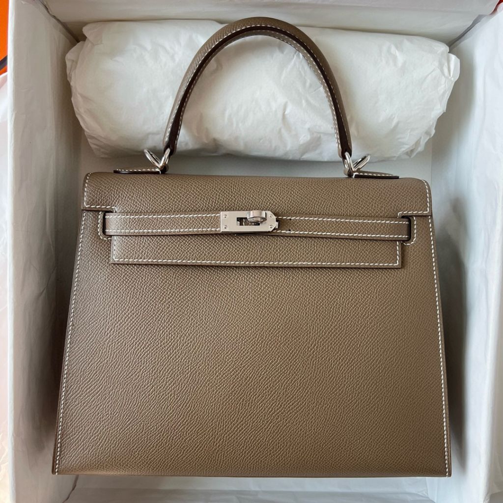 KELLY 25CM SELLIER EPSOM 18 ETOUPE PHW