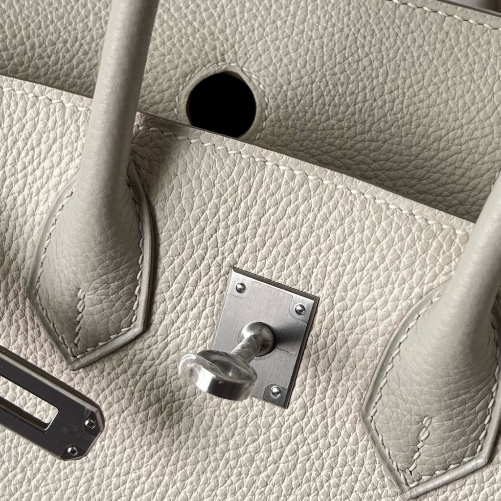 BIRKIN 25CM TAURILLON CLEMENCE 10 CRAIE/80 GRIS PERLE BRUSHED SILVER HARDWARE