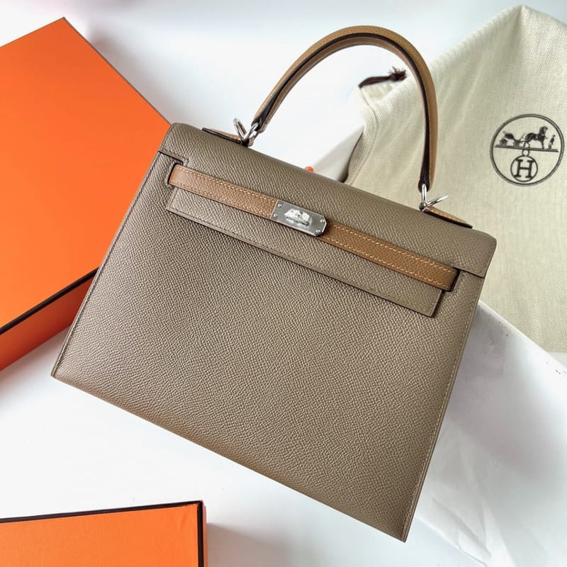 KELLY 25CM SELLIER EPSOM 18 ETOUPE/3G ALEZAN/4B BISCUIT PHW
