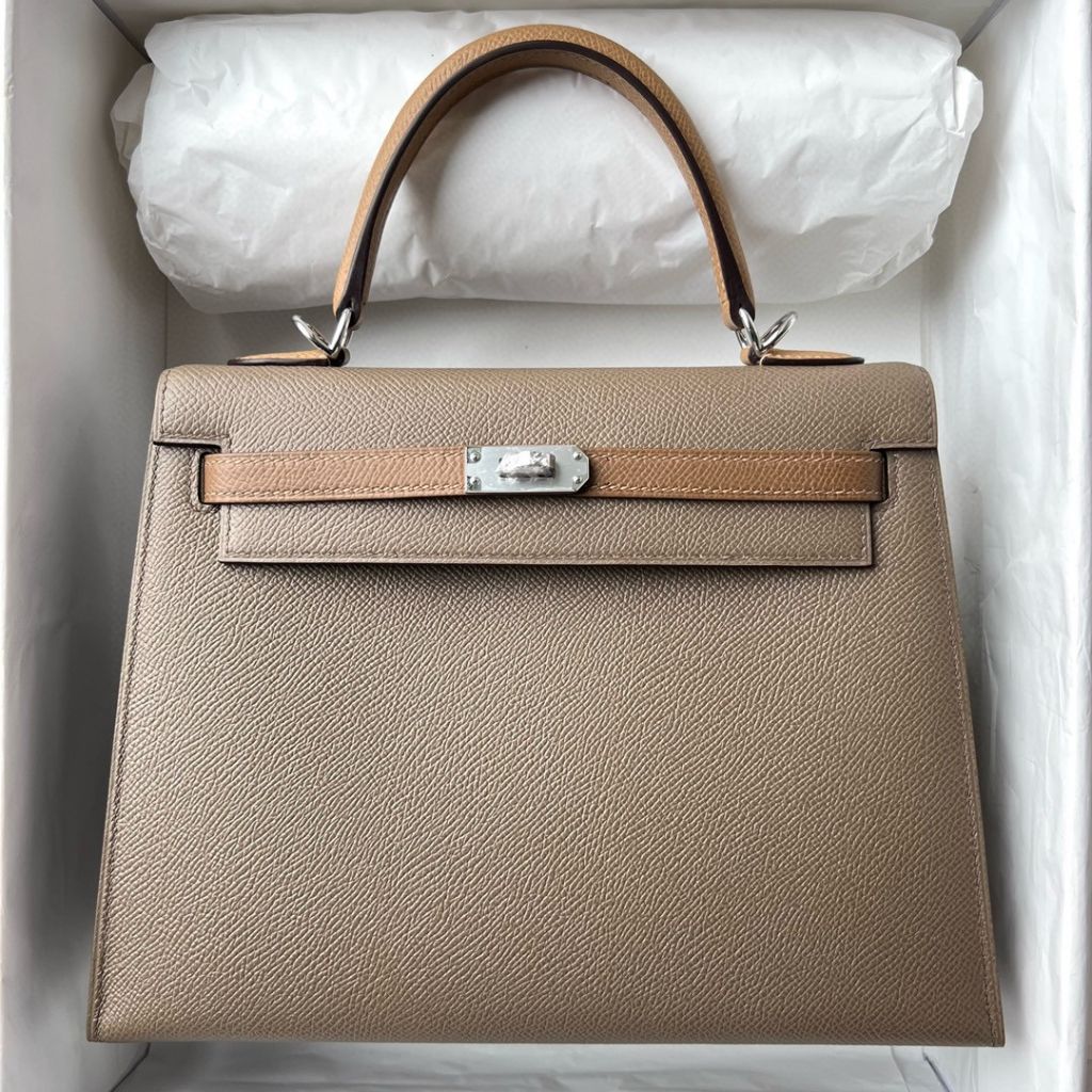 KELLY 25CM SELLIER EPSOM 18 ETOUPE/3G ALEZAN/4B BISCUIT PHW