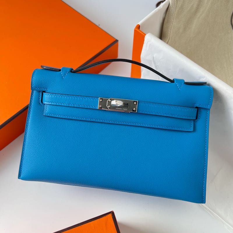 Kelly Pochette Swift B3 Bleu Zanzibar Phw