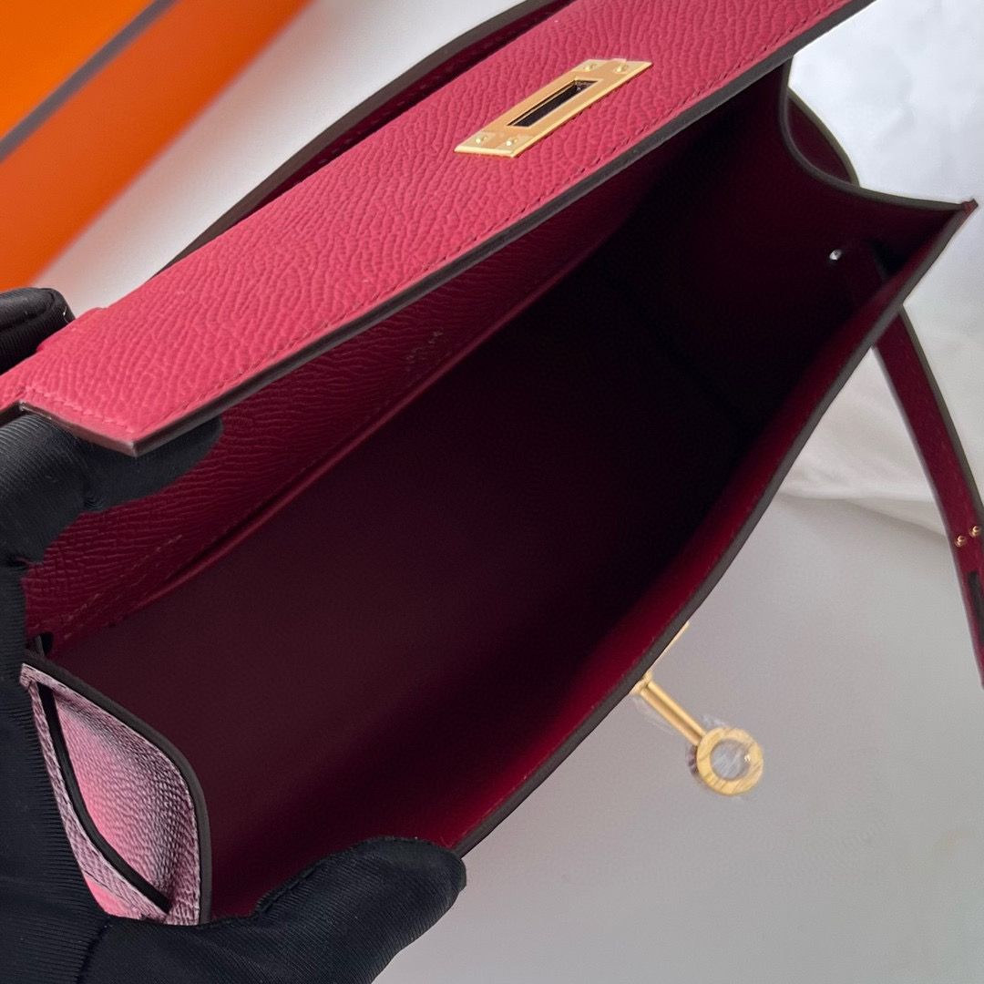 KELLY POCHETTE EPSOM K1 ROUGE GRENAT GHW