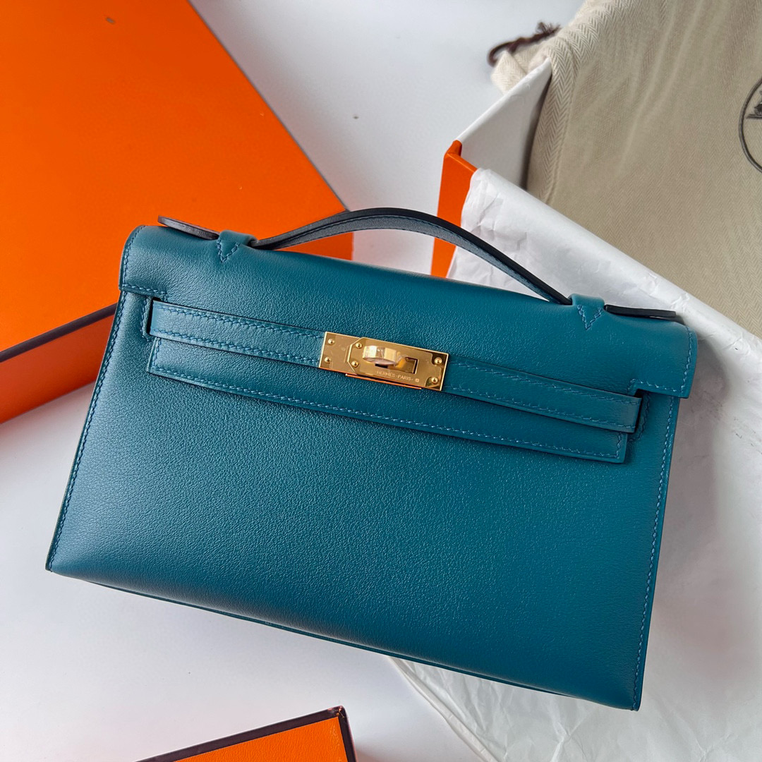 KELLY POCHETTE SWIFT W0 VERT BOSPHORE GHW
