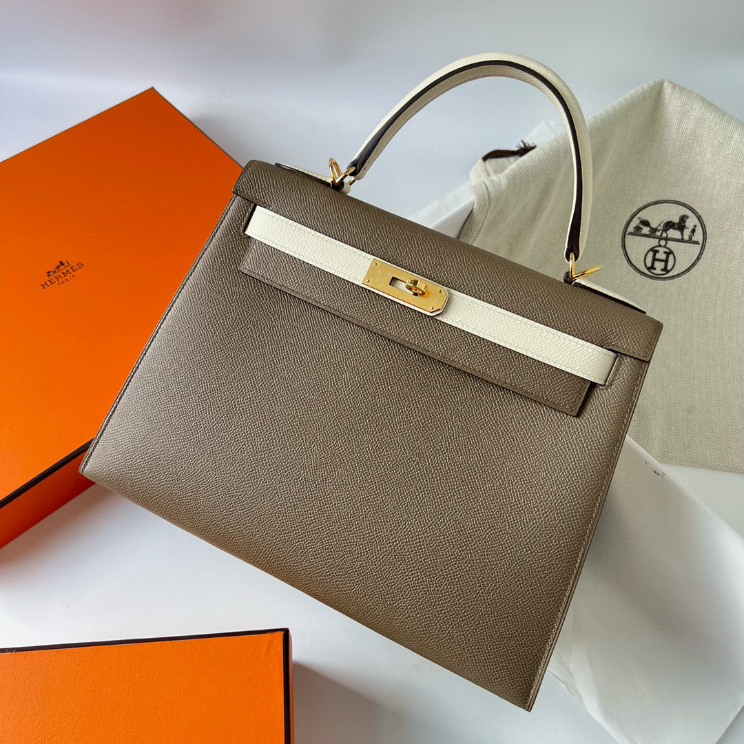 KELLY 28CM EPSOM 18 ETOUPE/I2 NATA GHW