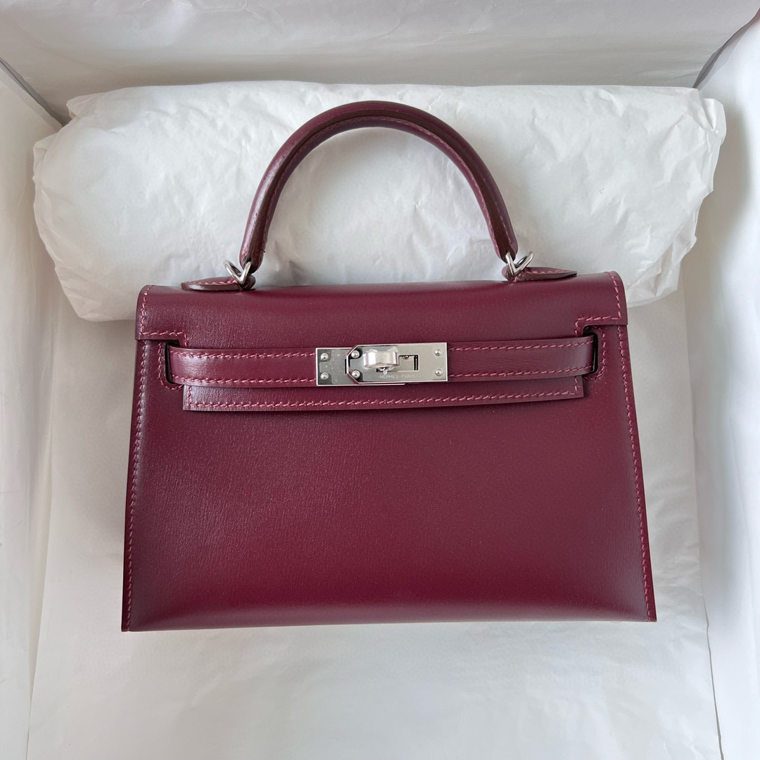 MINI KELLY BOX 57 BORDEAUX PHW MINI KELLY BOX 57 BORDEAUX PHW