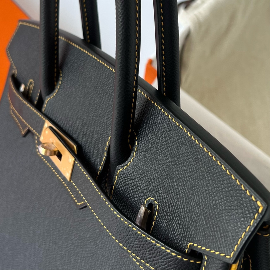 BIRKIN 30CM EPSOM 89 NOIR/9D JAUNE AMBE FROSTED GOLD HARDWARE