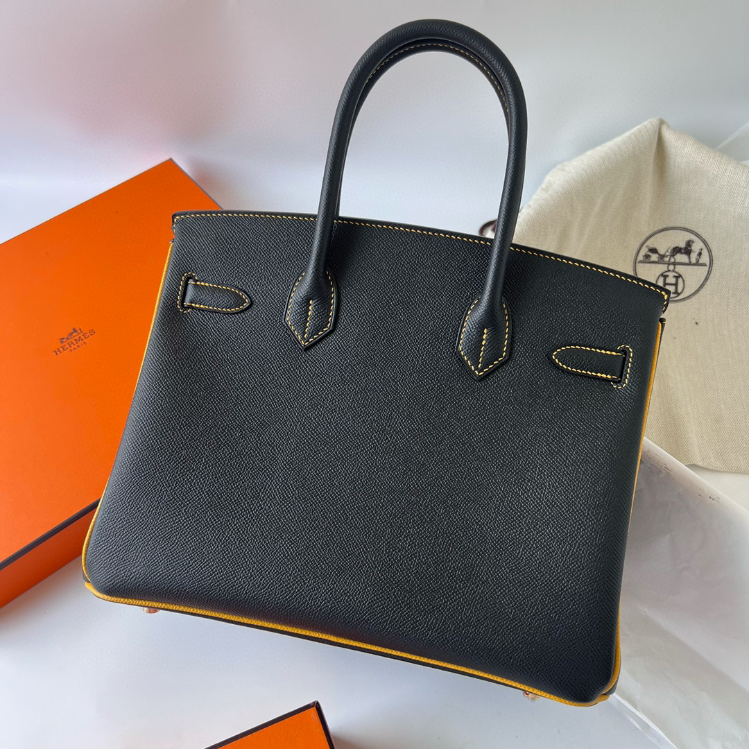 BIRKIN 30CM EPSOM 89 NOIR/9D JAUNE AMBE FROSTED GOLD HARDWARE