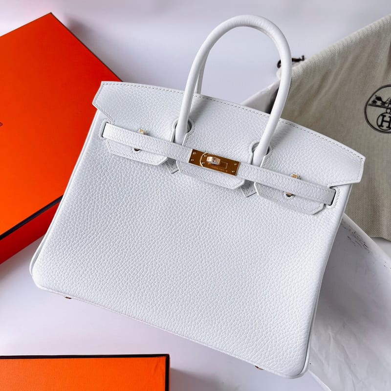BIRKIN 25CM CLEMENCE 01 PURE WHITE/9R LIME BRUSHED GOLD BUCKLE