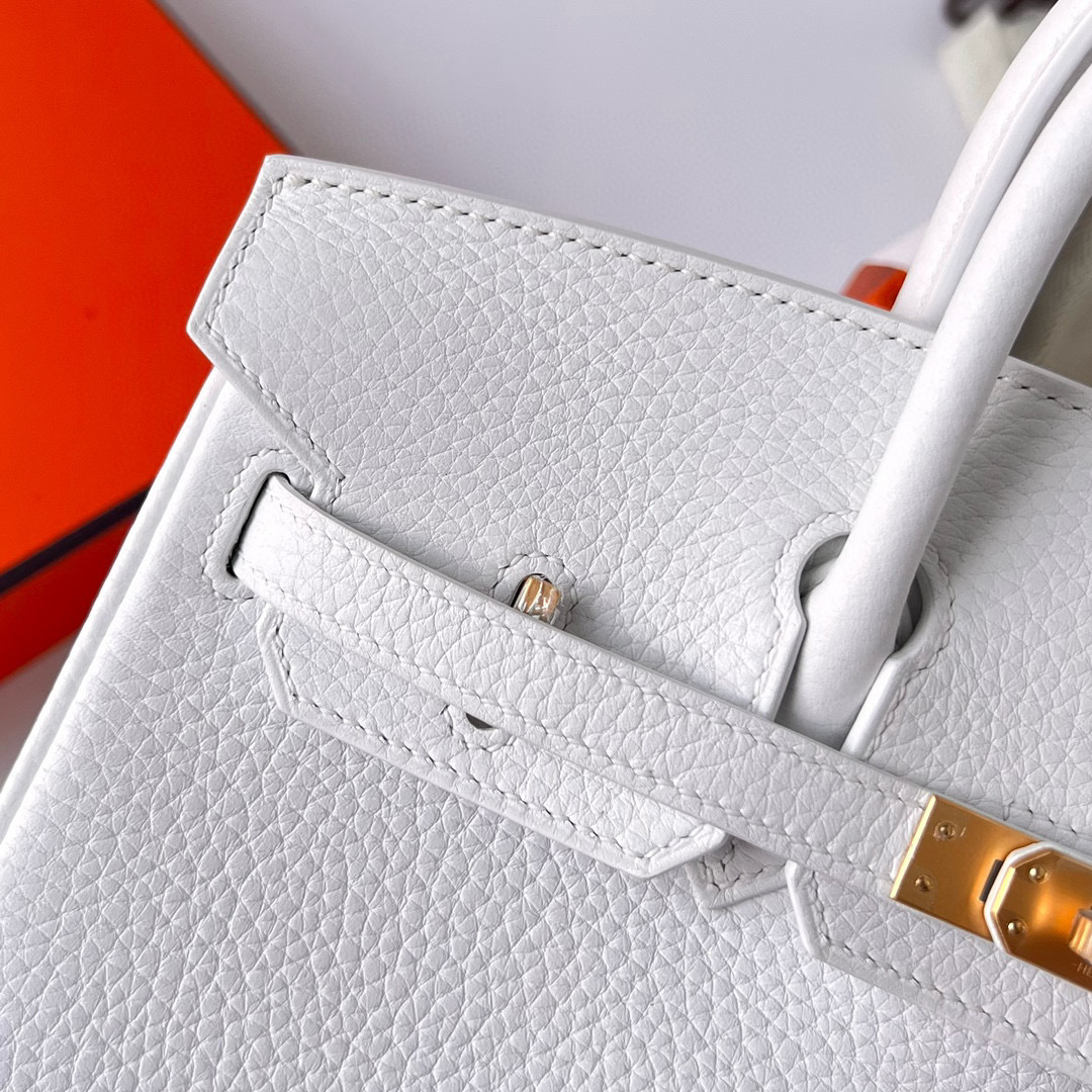 BIRKIN 25CM CLEMENCE 01 PURE WHITE/9R LIME BRUSHED GOLD BUCKLE