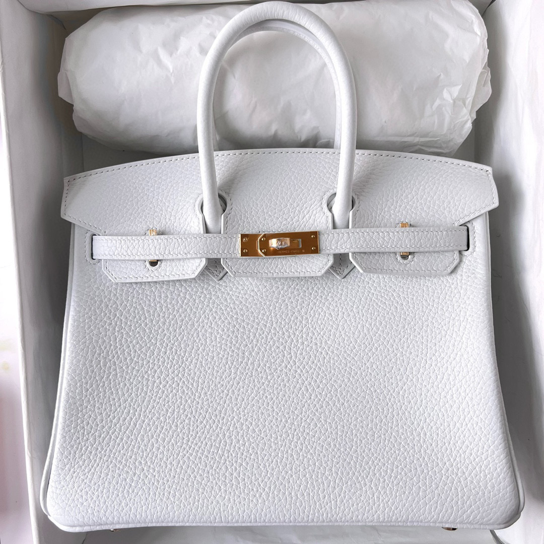 BIRKIN 25CM CLEMENCE 01 PURE WHITE/9R LIME BRUSHED GOLD BUCKLE