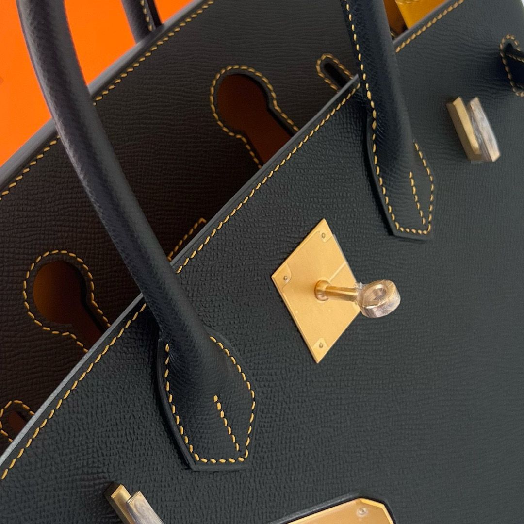 BIRKIN 30CM EPSOM 89 NOIR/9D JAUNE AMBE FROSTED GOLD HARDWARE