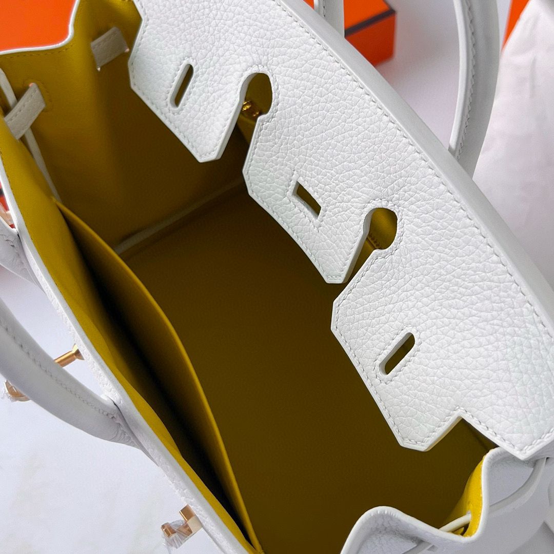 BIRKIN 25CM CLEMENCE 01 PURE WHITE/9R LIME BRUSHED GOLD BUCKLE