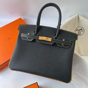 BIRKIN 30CM EPSOM 89 NOIR/9D JAUNE AMBE FROSTED GOLD HARDWARE