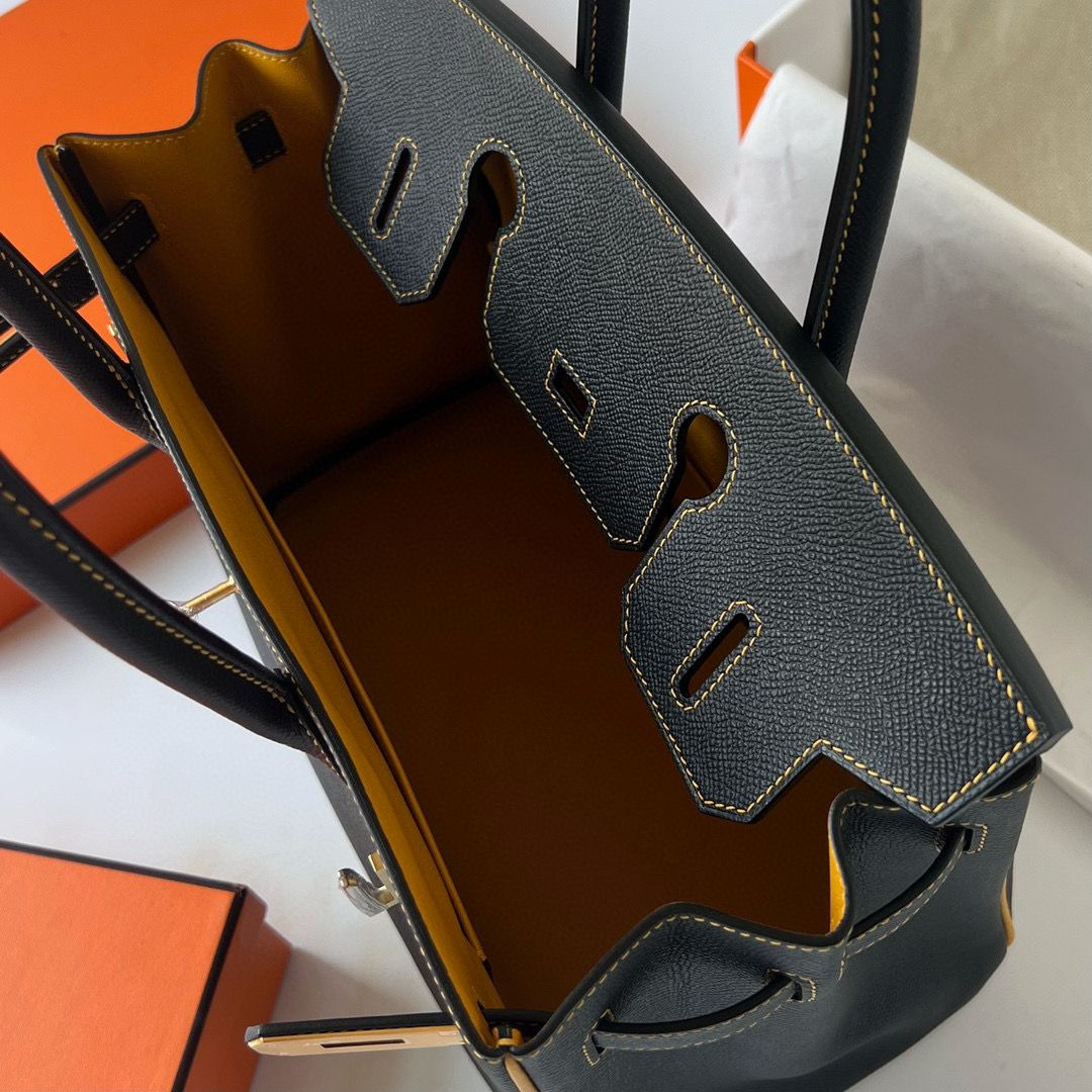 BIRKIN 30CM EPSOM 89 NOIR/9D JAUNE AMBE FROSTED GOLD HARDWARE