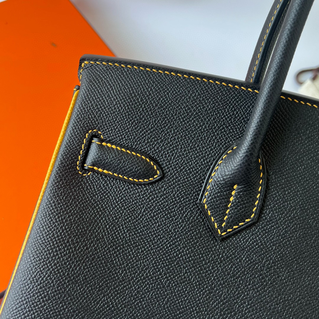 BIRKIN 30CM EPSOM 89 NOIR/9D JAUNE AMBE FROSTED GOLD HARDWARE