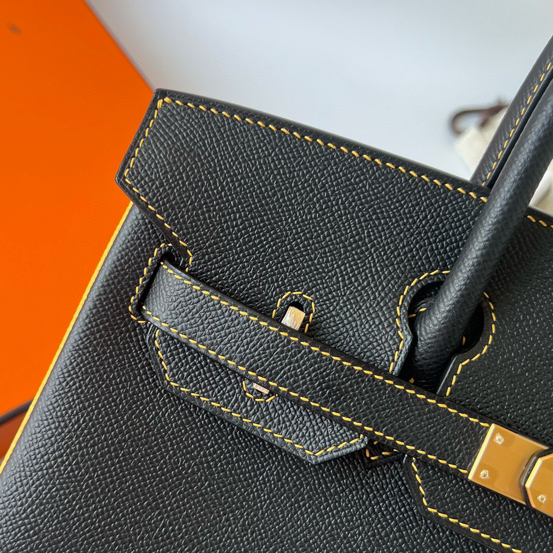 BIRKIN 30CM EPSOM 89 NOIR/9D JAUNE AMBE FROSTED GOLD HARDWARE