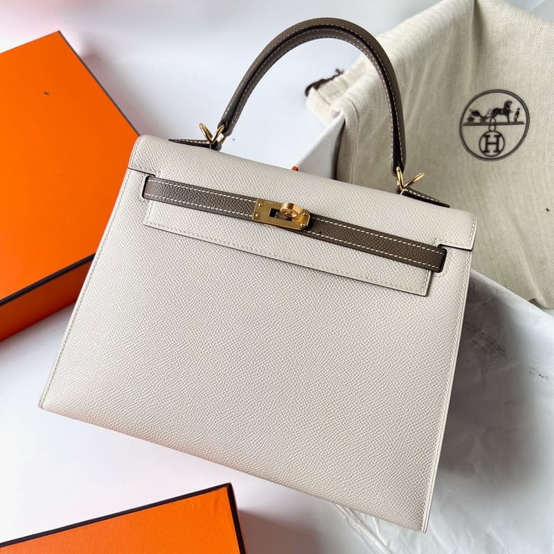 Kelly 25cm Sellier Epsom 10 Craie/18 Etoupe Ghw