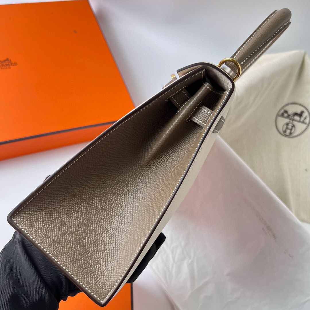 KELLY 25CM SELLIER EPSOM 10 CRAIE/18 ETOUPE GHW