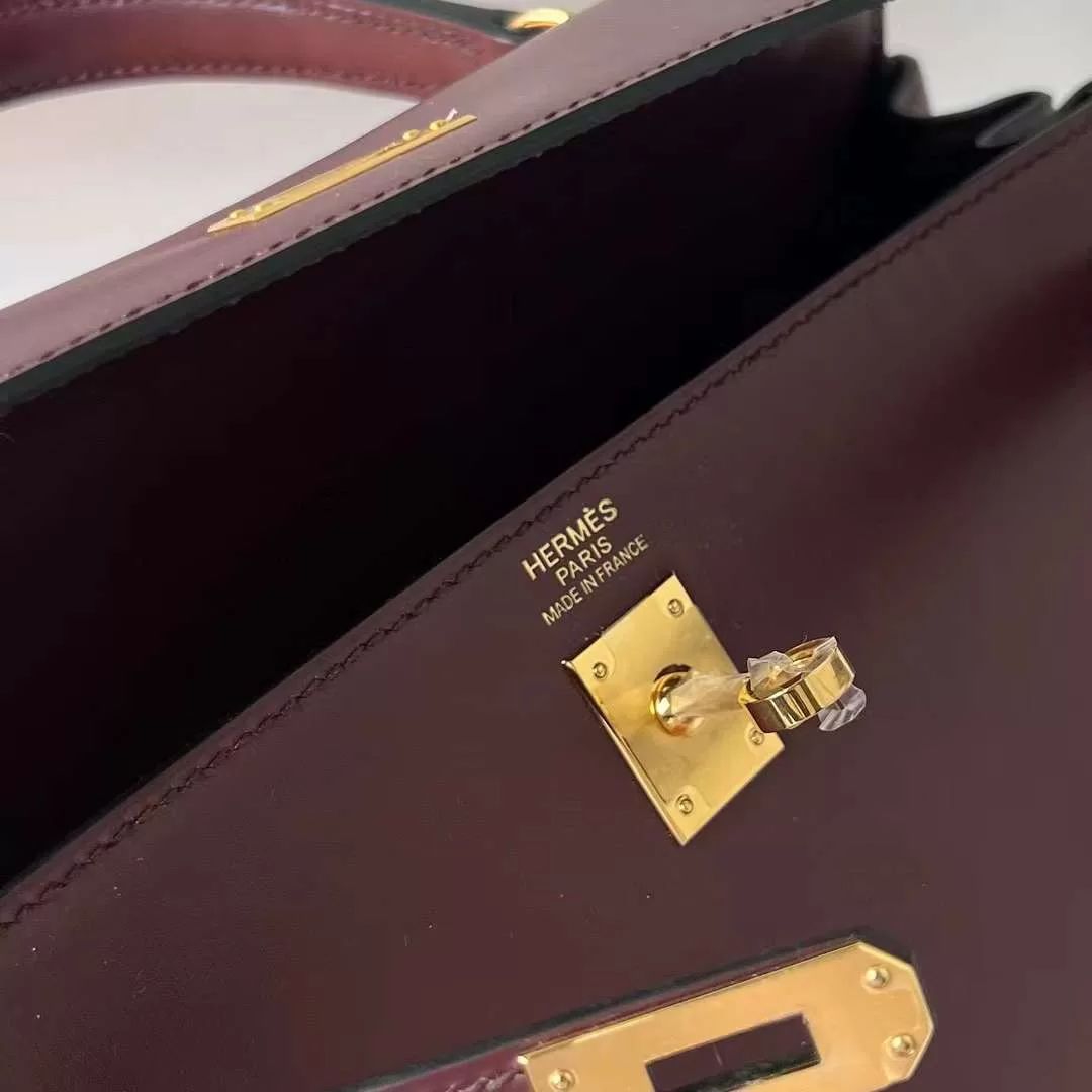 KELLY BOX CK57 BORDEAUX RED GOLD HARDWARE 25CM FULL HANDMADE GHW