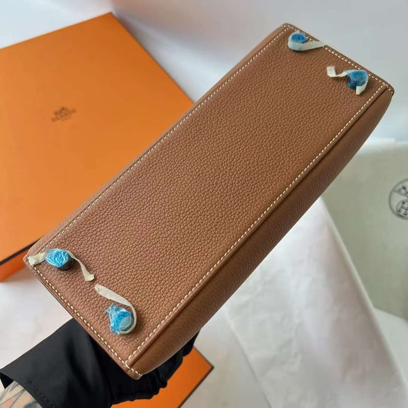 KELLY TOGO SELLIER CK37 GOLDEN BROWN SILVER HARDWARE PHW 25CM FULL HANDMADE