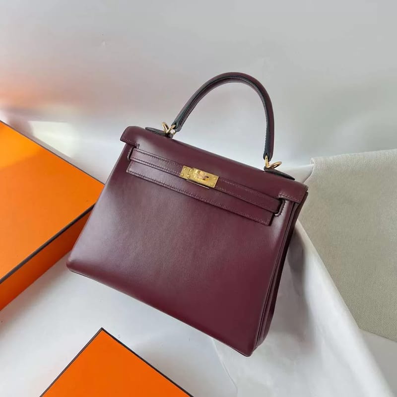 Kelly 25cm Box Ck57 Bordeaux Red Gold Hardware Full Handmade Ghw