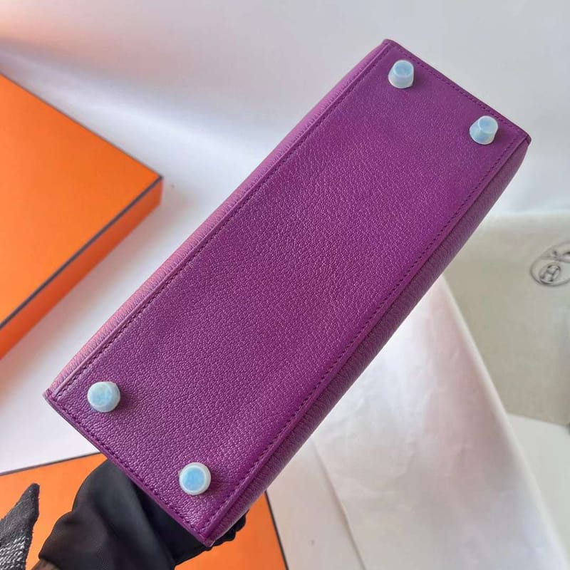 KELLY CHEVRE P9 ACTINIAE PURPLE GOLD HARDWARE GHW 25CM FULL HANDMADE