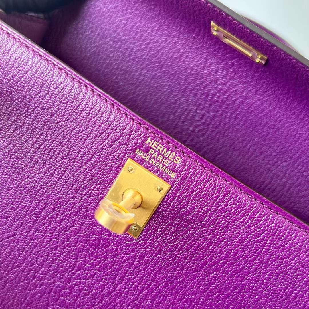 KELLY CHEVRE P9 ACTINIAE PURPLE GOLD HARDWARE GHW 25CM FULL HANDMADE