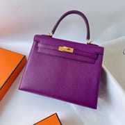 KELLY CHEVRE P9 ACTINIAE PURPLE GOLD HARDWARE GHW 25CM FULL HANDMADE