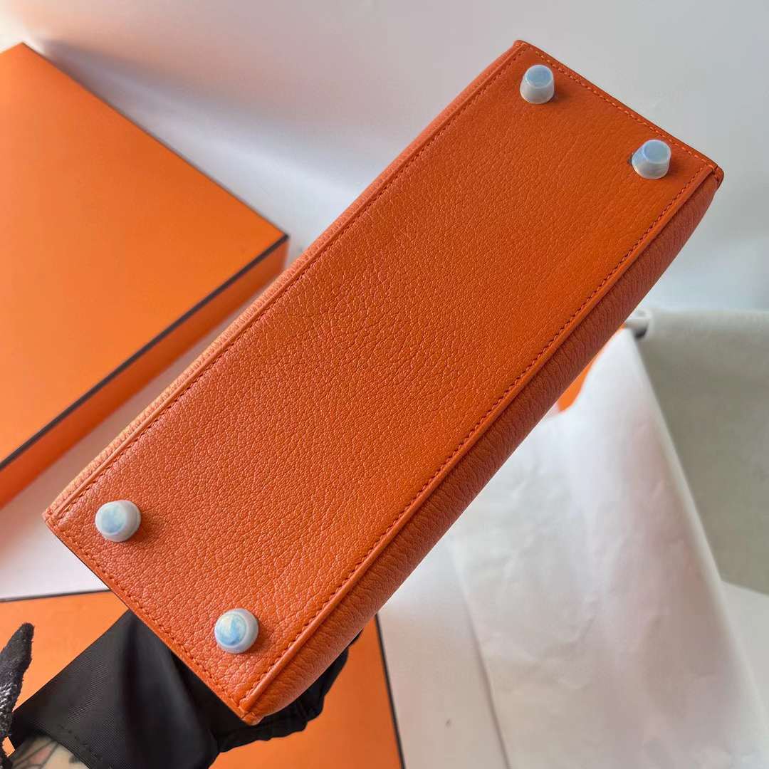 KELLY CHEVRE CK93 ORANGE GOLD HARDWARE GHW 25CM FULL HANDMADE
