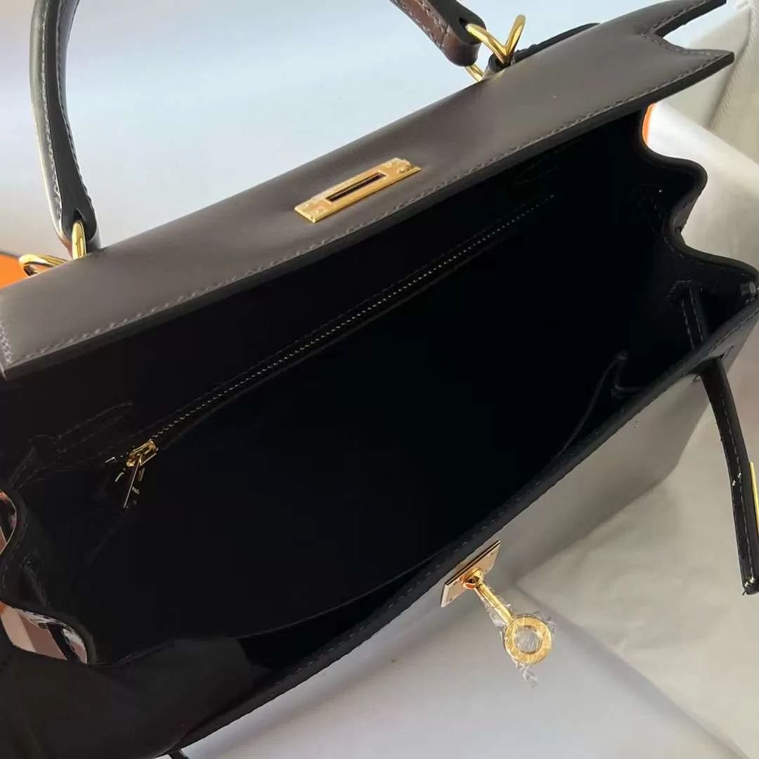 KELLY BOX CK46 EBONY GOLD HARDWARE 25CM FULL HANDMADE GHW