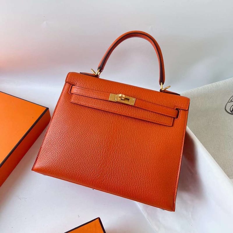 KELLY CHEVRE CK93 ORANGE GOLD HARDWARE GHW 25CM FULL HANDMADE