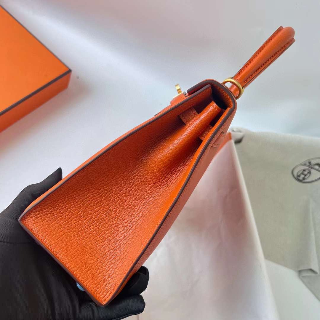 KELLY CHEVRE CK93 ORANGE GOLD HARDWARE GHW 25CM FULL HANDMADE
