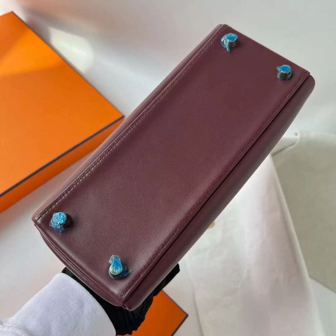 KELLY BOX CK57 BORDEAUX RED GOLD HARDWARE 25CM FULL HANDMADE GHW