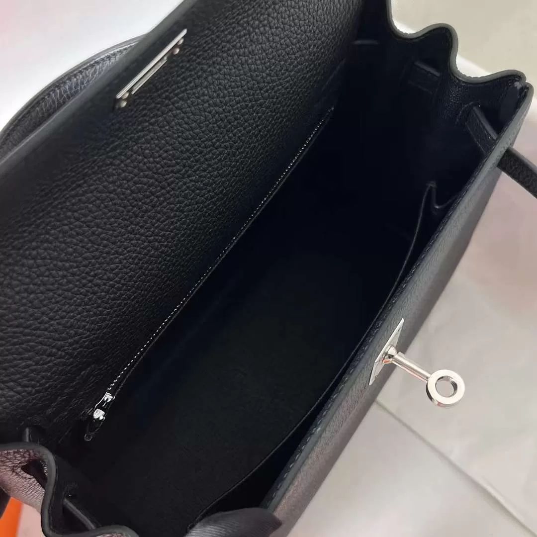 KELLY TOGO CK89 BLACK SILVER HARDWARE PHW 25CM FULL HANDMADE