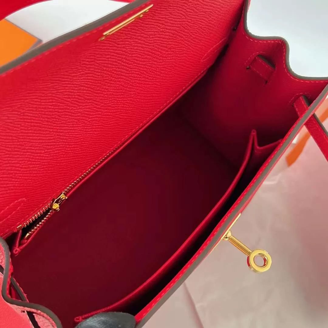 KELLY EPSOM S3 BRIGHT RED GOLD HARDWARE GHW 25CM FULL HANDMADE