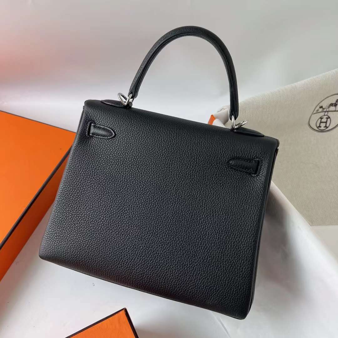 KELLY TOGO CK89 BLACK SILVER HARDWARE PHW 25CM FULL HANDMADE