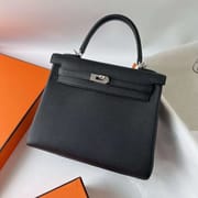 KELLY TOGO CK89 BLACK SILVER HARDWARE PHW 25CM FULL HANDMADE