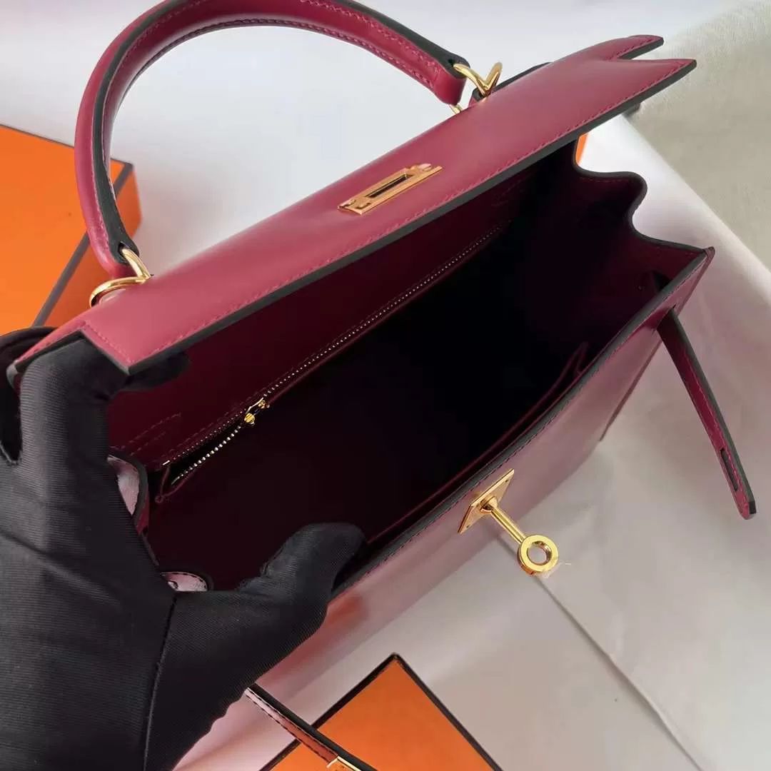 KELLY BOX CK55 BROWNISH RED GOLD HARDWARE GHW 25CM FULL HANDMADE