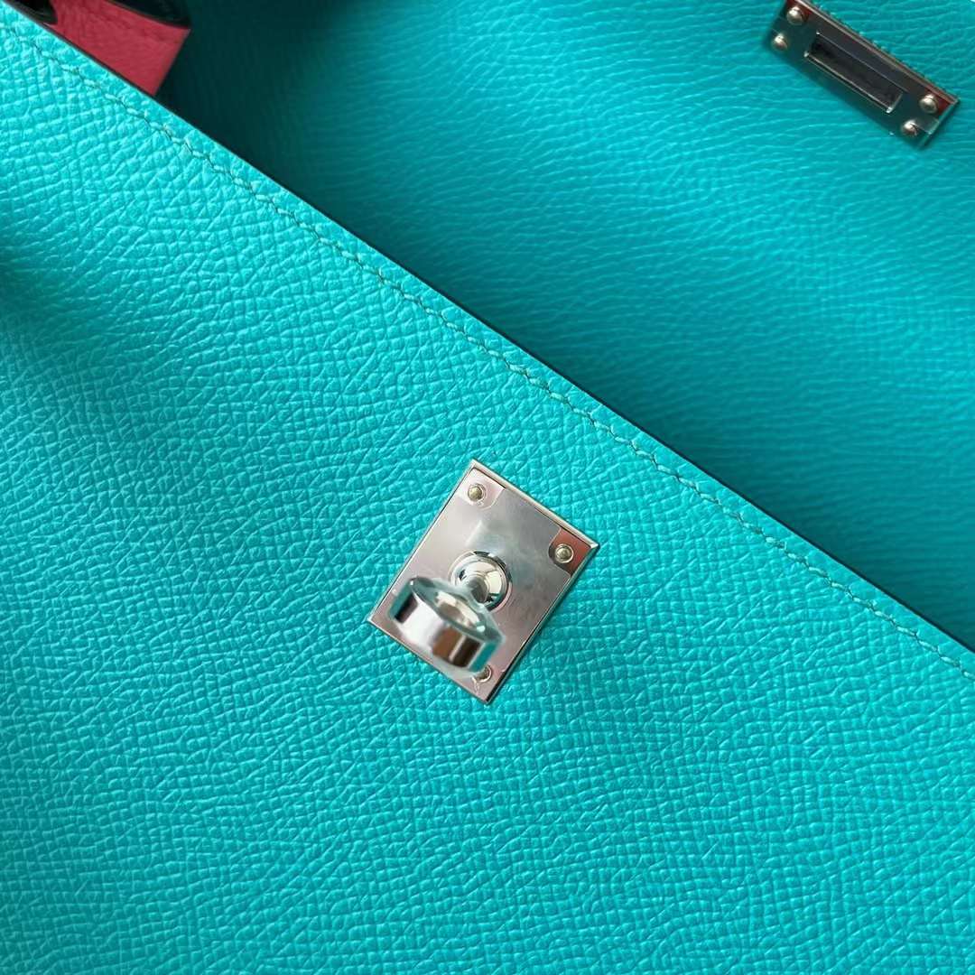 KELLY EPSOM U1 VERONA GREEN & 8W NEW LIPSTICK PINK SILVER HARDWARE PHW 25CM FULL HANDMADE