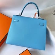 KELLY EPSOM 7N CANDY BLUE SILVER HARDWARE PHW 25CM FULL HANDMADE
