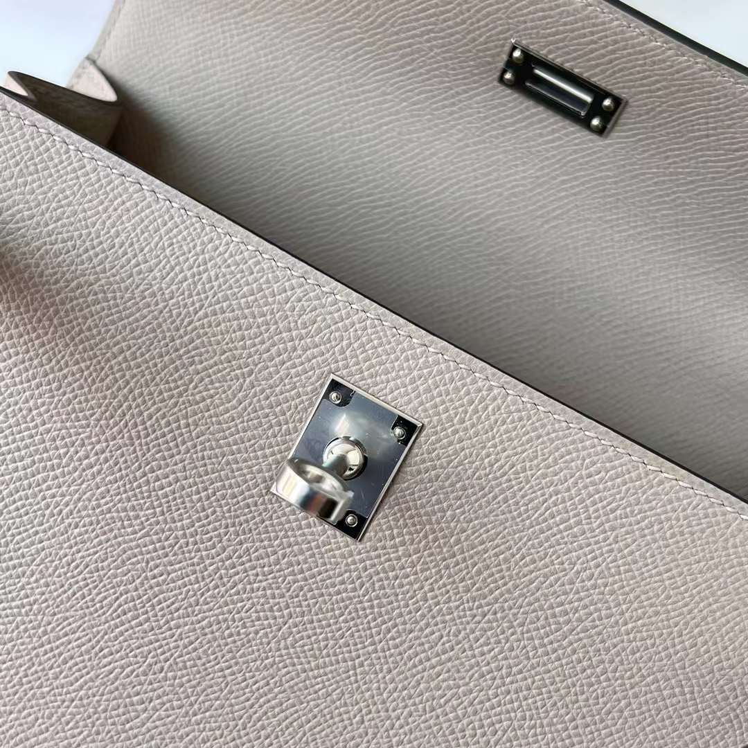 KELLY EPSOM M8 ASPHALT GREY SILVER HARDWARE PHW 25CM FULL HANDMADE